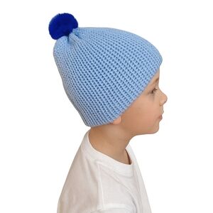 𝅺Hand Knit Unisex Child's Beanie With Faux Fur Pompom